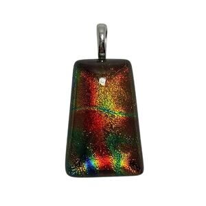 ART GLASS Dichroic Pendant Necklace Rainbow Rectangular Handmade Multi Colored